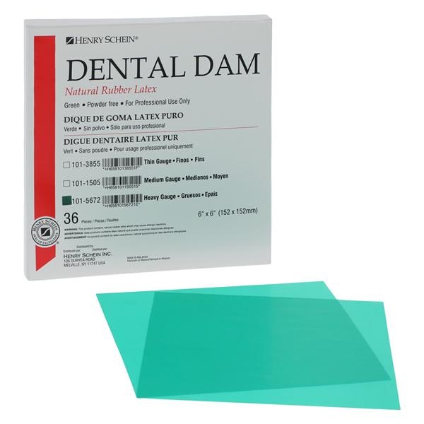 Latex Rubber Dam 6 in x 6 in Heavy Gauge Green 36/Bx