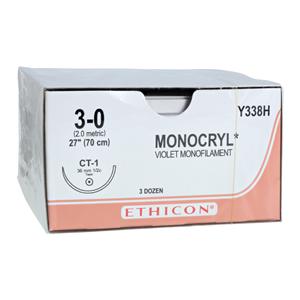 Monocryl Suture 3-0 27" Poliglecaprone 25 Monofilament CT-1 Violet 36/Bx