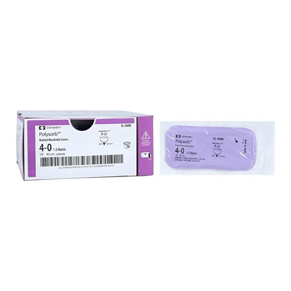 Polysorb Suture 4-0 18" Polyester Braid P-13 Undyed 36/Ca