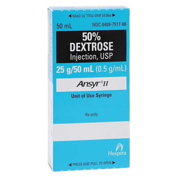 Dextrose 50% Injection Preservative Free Ansyr II Syringe 50mL 10/Package