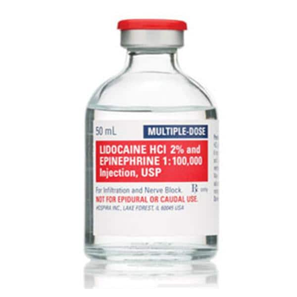 Lidocaine HCl Epinephrine Injection 2% 1:100,000 MDV 50mL 25/Bx, 4 BX/CA