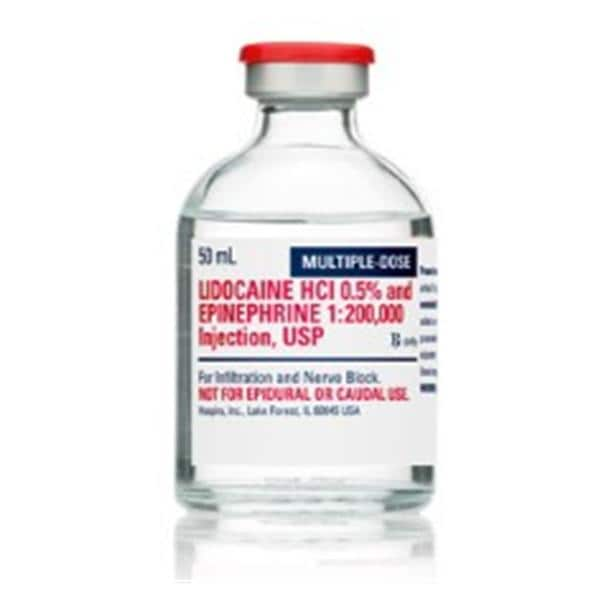 Lidocaine HCl Epinephrine Injection 0.5% 1:200,000 MDV 50mL 25/Package