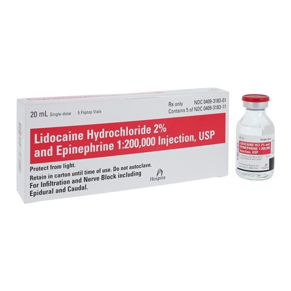 Lidocaine HCl Epinephrine Injection 2% 1:200,000 PF SDV 20mL 5/Package