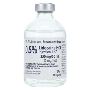 Lidocaine HCl Injection 0.5% Preservative Free SDV 50mL 25/Package