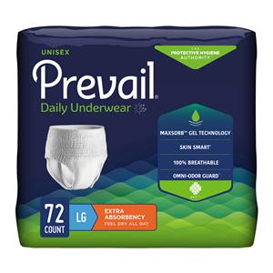 Prevail Incontinence Underwear Unisex 44-58" Moderate White Odor Guard 72/Ca