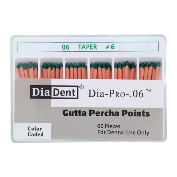 Dia-Pro Hand Rolled Gutta Percha Points Size 6 Green 60/Bx