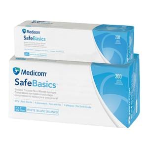 SafeBasics Viscose/Poly Blend Gauze Sponge 4x4" 4 Ply Non-Sterile Non-Woven