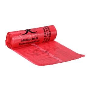 Biohazard Bag 1.25mil 23-5/8x15-3/4" Red/Black Plastic 10Rls/Bx, 10 BX/CA