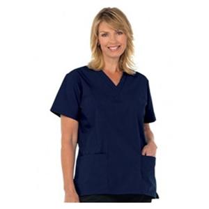 Fashion Poplin Scrub Shirt V-Nck 2 Pkts StIn Shrt Slv X-Small Nvy Womens Ea