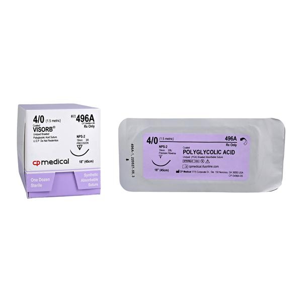 Visorb Suture 4-0 18" Polyglycolic Acid Braid NPS-2 Undyed 12/Bx