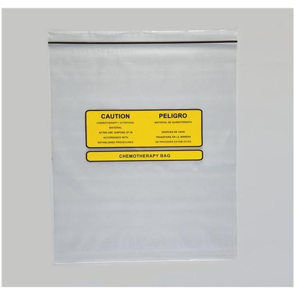 Chemotherapy Disposal Bag 4mil 12x15" Clear/Yellow Zipper Closure PE 100/Bx