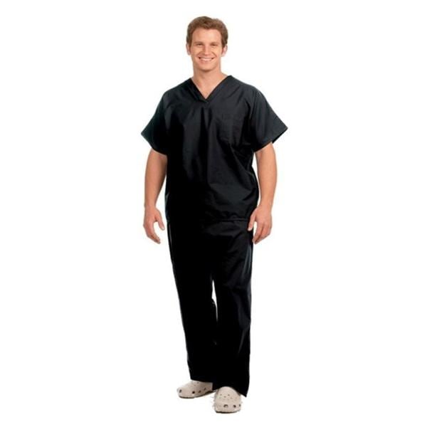 Fashion Seal Scrub Shirt V-Neck 1 Pocket Short Sleeves X-Small Black Unisex Ea