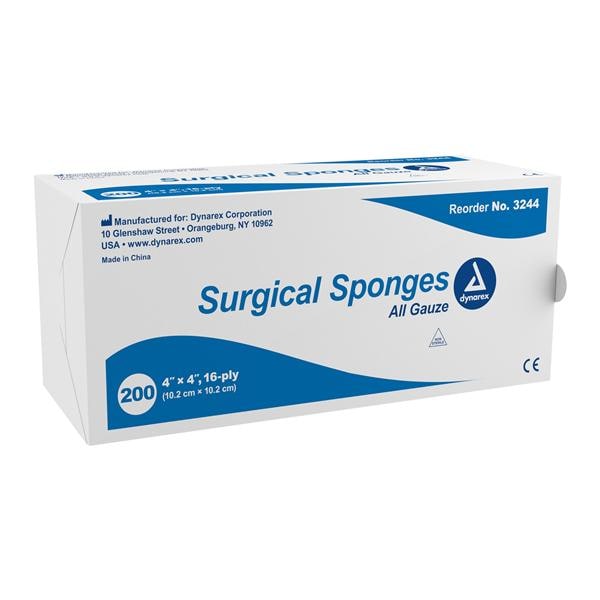 100% Cotton Gauze Sponge 4x4" 16 Ply Non-Sterile LF