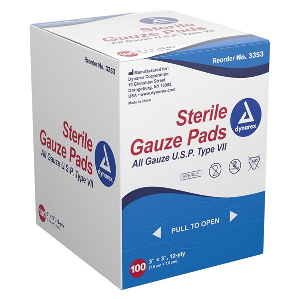 100% Cotton Gauze Pad 3x3" 12 Ply Sterile Not Made With Natural Rubber Latex