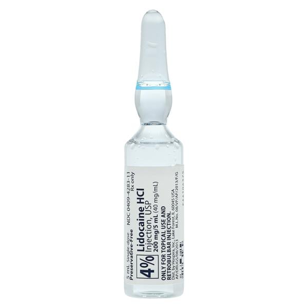 Lidocaine HCl Injection 4% Preservative Free Ampule 5mL 25/Package