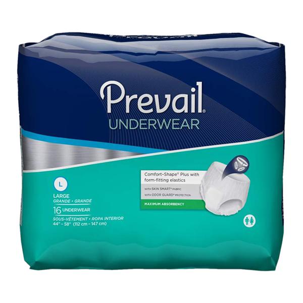 Prevail Incontinence Underwear Unisex 44-58" Heavy White Odor Guard 64/Ca