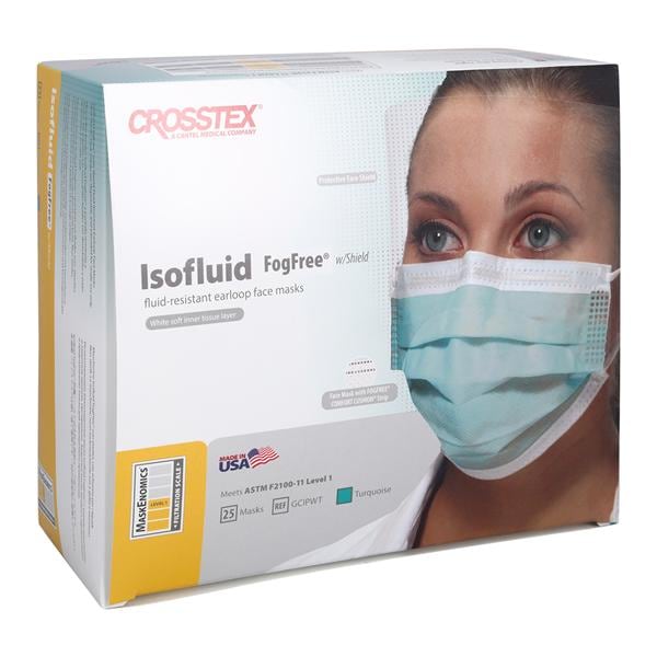 Isofluid Fog-Free Combination Mask / Shield ASTM Level 1 Anti-Fog Turq 25/Bx