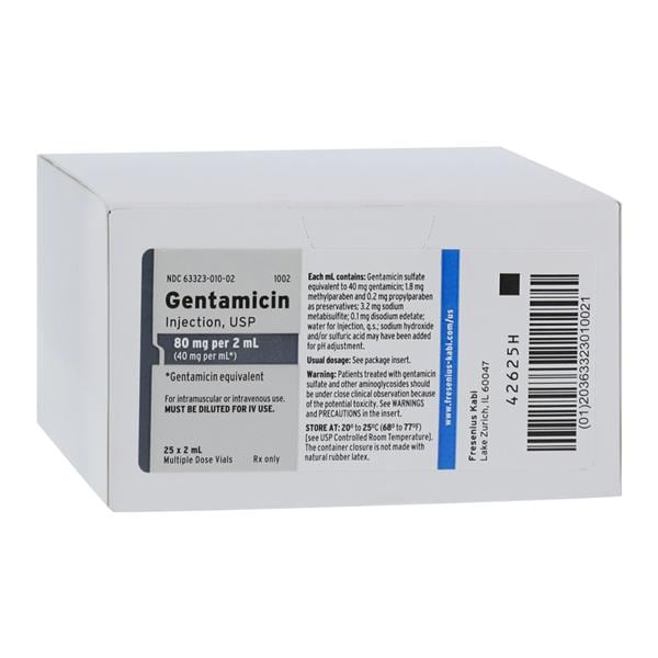 Gentamicin Sulfate Injection 40mg/mL Adult MDV 2mL 25/Package