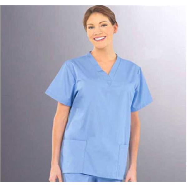 Fashion Poplin Scrub Shirt 2 Pkts Set-In Short Sleeves X-Large Ceil Bl Womens Ea