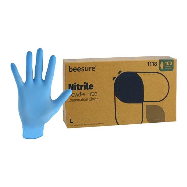 BeeSure Nitrile Exam Gloves Large Light Blue Non-Sterile, 10 BX/CA