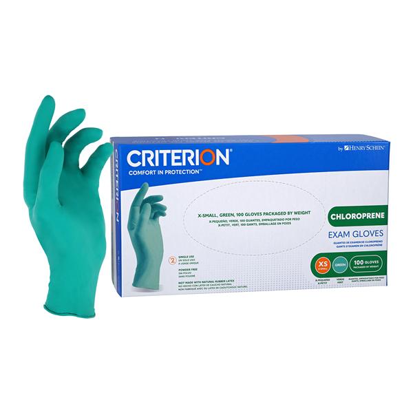 Criterion Chloroprene Exam Gloves X-Small Standard Green Non-Sterile, 10 BX/CA