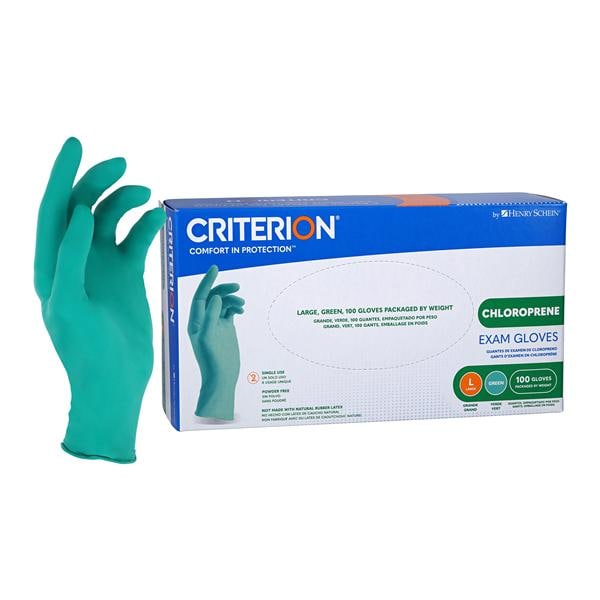 Criterion Chloroprene Exam Gloves Large Standard Green Non-Sterile, 10 BX/CA