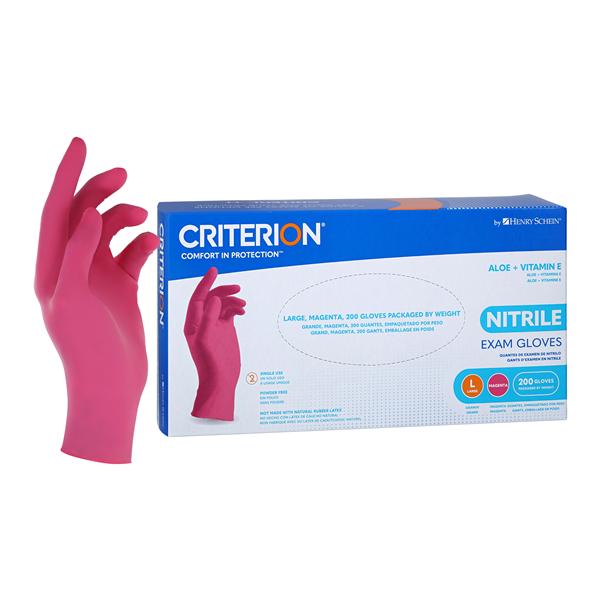 Criterion Aloe + Vitamin E Nitrile Exam Gloves Large Standard Magenta Pink NS, 10 BX/CA