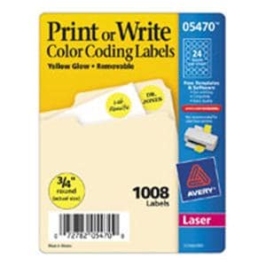 Removable Color-Coding Labels 3/4 in Dia Yellow Glow 1008/Pack 1000/Pk