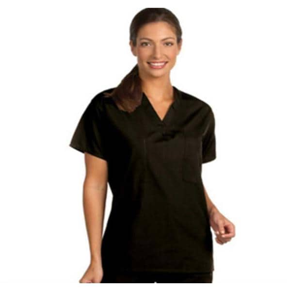 Scrub Shirt 1 Pocket Set-In Short Sleeves Large Black Unisex Ea