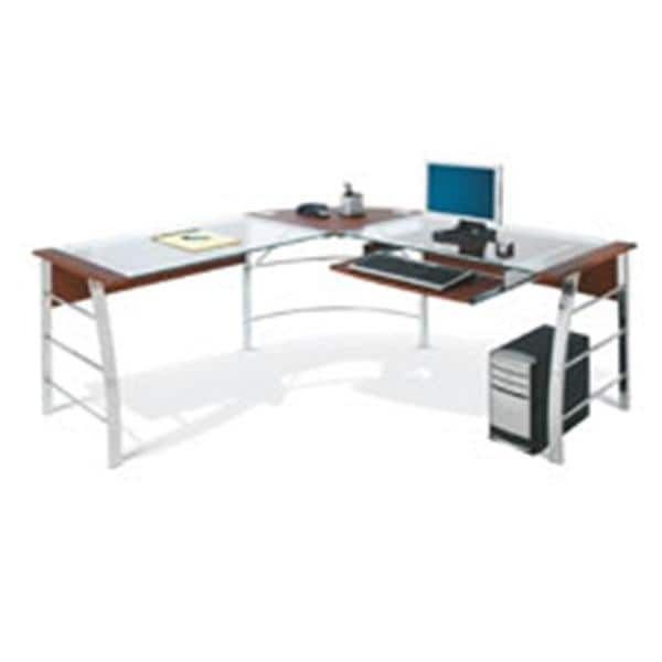 Mezza L-Shaped Glass Computer Desk Cherry/Chrome Ea