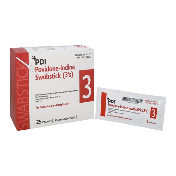 Surgical Prep Swabstick Povidone-Iodine 10% 3's 4", 10 BX/CA