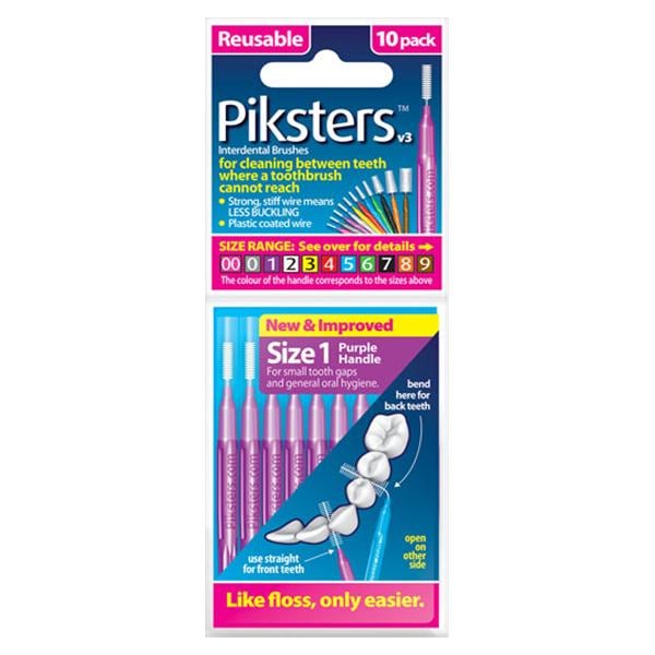 Piksters Interdental Brush Size 1 Purple 10pk/Bx, 10 BX/CA