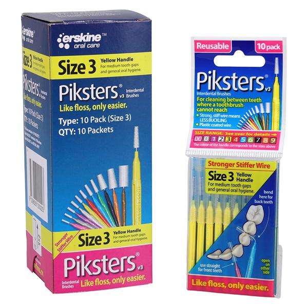 Piksters Interdental Brush Size 3 Yellow 10pk/Bx, 10 BX/CA