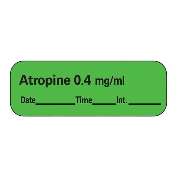 Anesthesia Label DTI Atropine 0.4mg/mL Green 1-1/2x1/2" 600/Rl