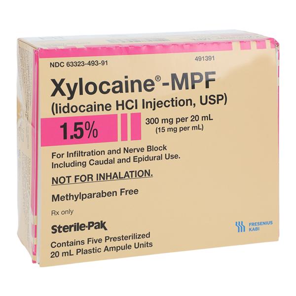 Xylocaine MPF Injection 1.5% Preservative Free Ampule 20mL 5/Package