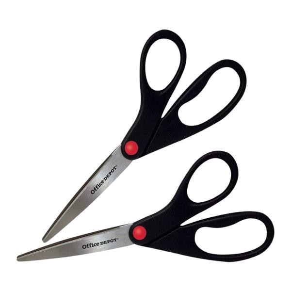 Office Depot Brand Scissors 8 in Straight Black 2/Pack 2/Pk