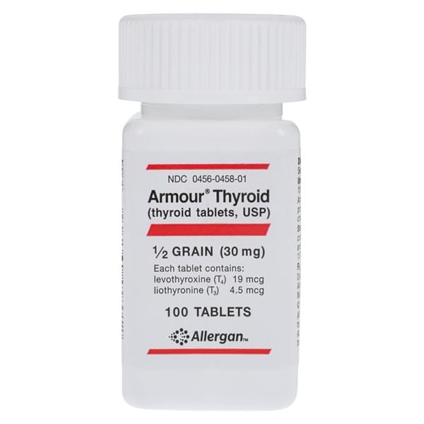 Armour Thyroid Tablets 1/2 Grain 30mg Bottle 100/Bottle Each