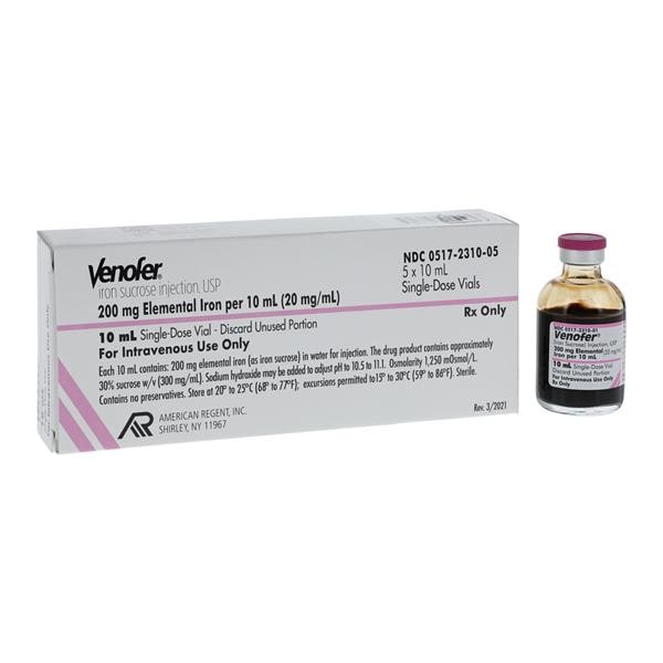 Venofer Injection 20mg/mL SDV 10mL 5/Pk