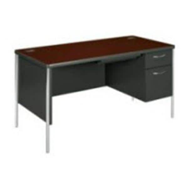 Single-Pedestal Desk 29 in x 60 in x 30 in Mahogany/Charcoal Ea