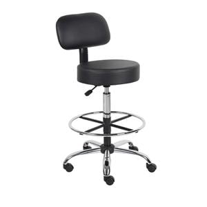 Medical Stool With Back & Foot Ring Black/Chrome Ea