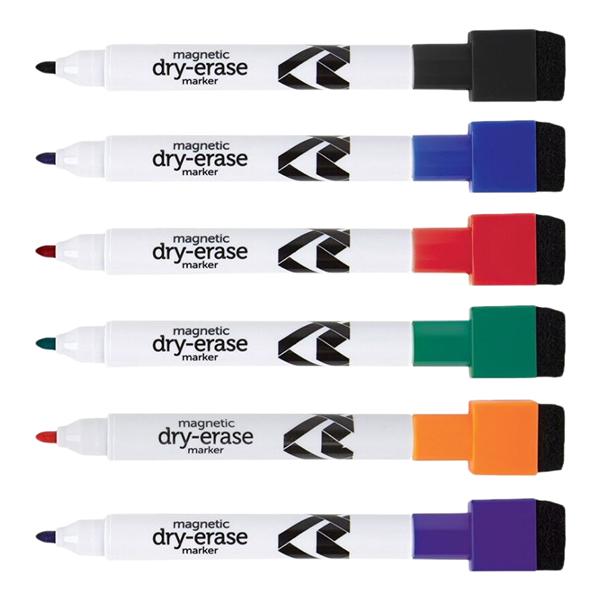 Magnetic Dry-Erase Markers With Erasers Assorted Colors 6/Pk