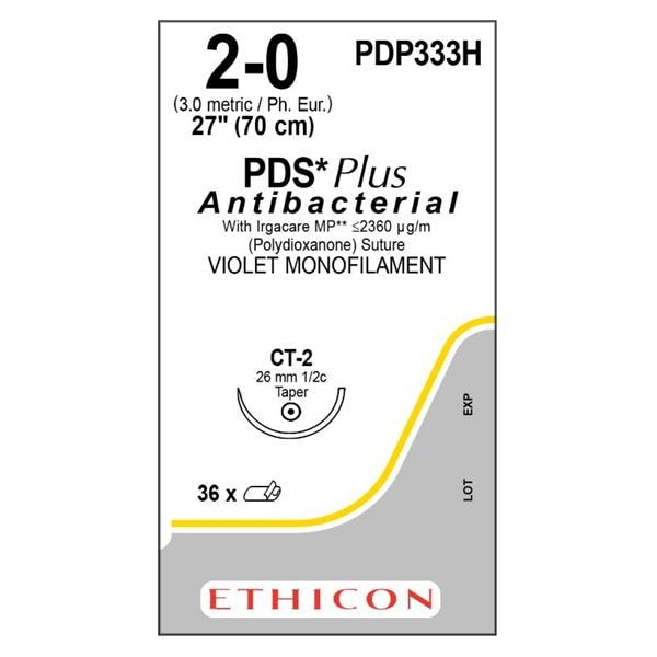 PDS Plus Suture 2-0 27" Triclosan, Polydioxanone Monofilament CT-2 Violet 36/Bx