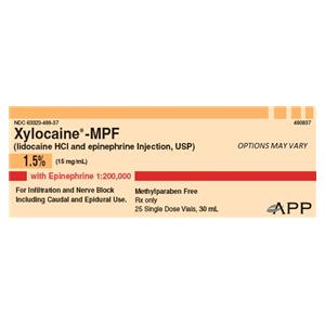 Xylocaine MPF w/Epinephrine Injection 1.5% 1:200,000 PF SDV 10mL 25/Bx