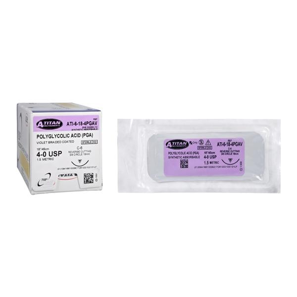 RS3 Suture 4-0 18" Polyglycolic Acid Braid C-6 Violet 12/Pk