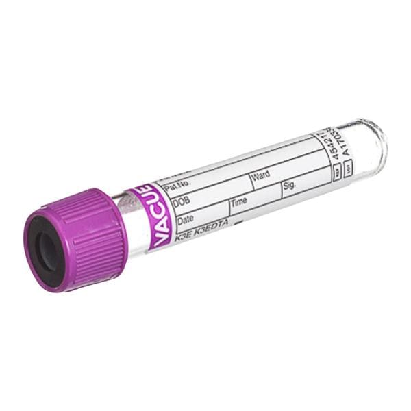 Vacuette Venous Blood Collection Tube Lavender/Black 13x75mm 3mL Plastic 50/Bx, 24 BX/CA