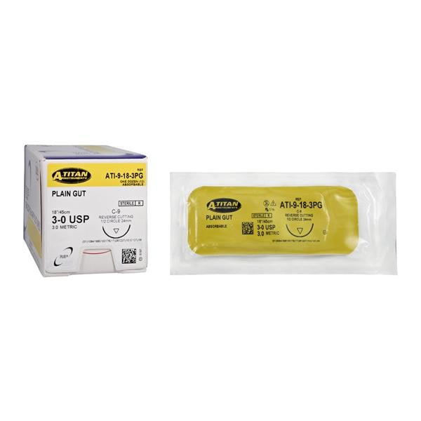 RS3 Suture 3-0 18" Plain Gut Monofilament C-9 Undyed 12/Bx