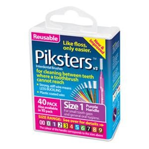 Piksters Interdental Brush Size 1 Purple Bulk Pack 40/Bx, 10 BX/CA