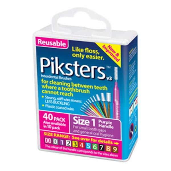 Piksters Interdental Brush Size 1 Purple Bulk Pack 40/Bx