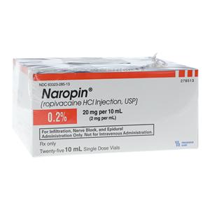 Naropin Injection 0.2% 2mg/mL Preservative Free SDV 10mL 25/Package