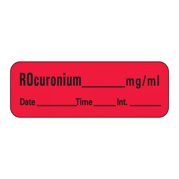 Anesthesia Label Fluorescent Red 1-1/2x1/2" 600/RL 600/Rl